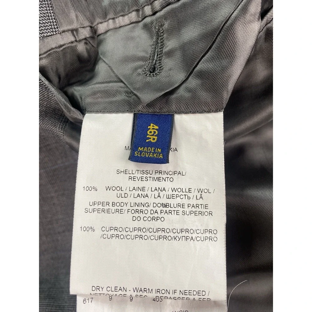 Polo Ralph Lauren Suit Jacket 46 R Gray Wool Glen Plaid Luxury Designer Bedford